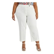 Womens White Zippered Pocketed Button Closure Wear To Work Cropped Pants Plus 20W